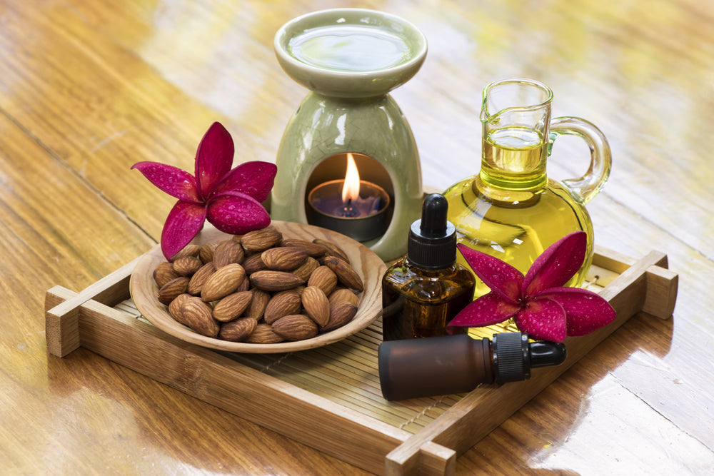 almond carrier oil for perfume with oil perfume making supplies on tray