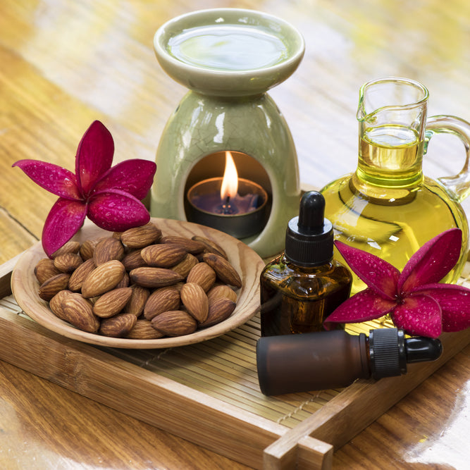 almond carrier oil for perfume with oil perfume making supplies on tray